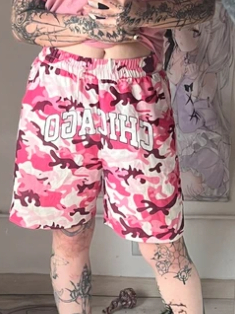 ROMWE Pink Camo 'CHICAGO' Men's Athletic Shorts
